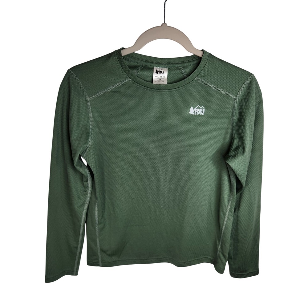 REI Co-op Long Sleeve Base Layer Kids Large 14-16 Green Outdoor Activewear Hike